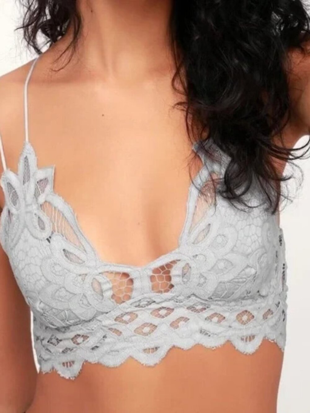Free People Fp One Adella Bralette Lace Criss Cross Smocked Crop Top XS